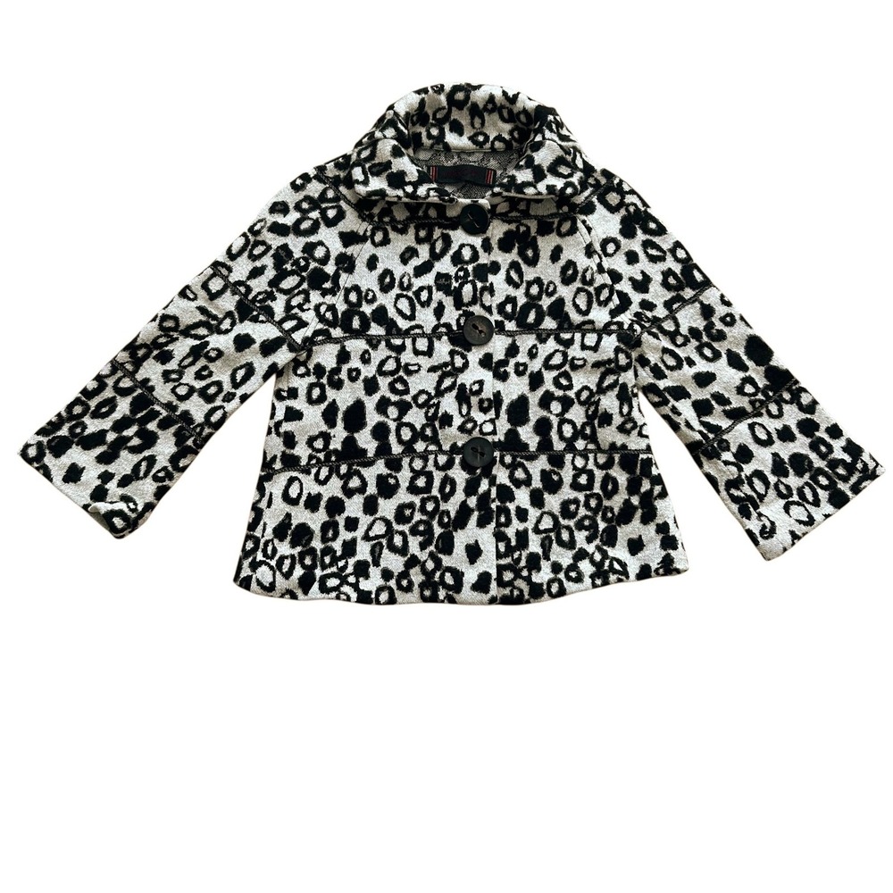 Marc Cain Pea Coat Women N3 Small Leopard Print Wool Button Front Jacket Classic